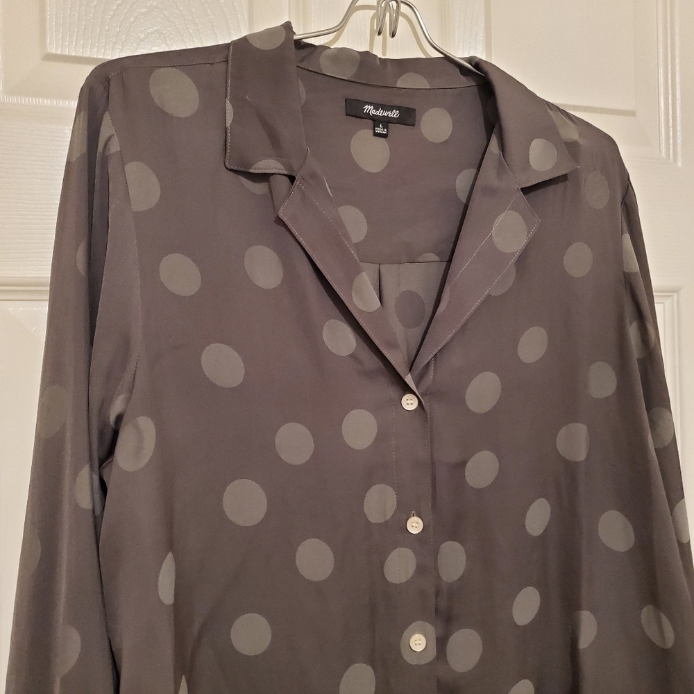 Madewell Jacquard Dot Pajama Shirt Sz Large Olive Green - Picture 3 of 8